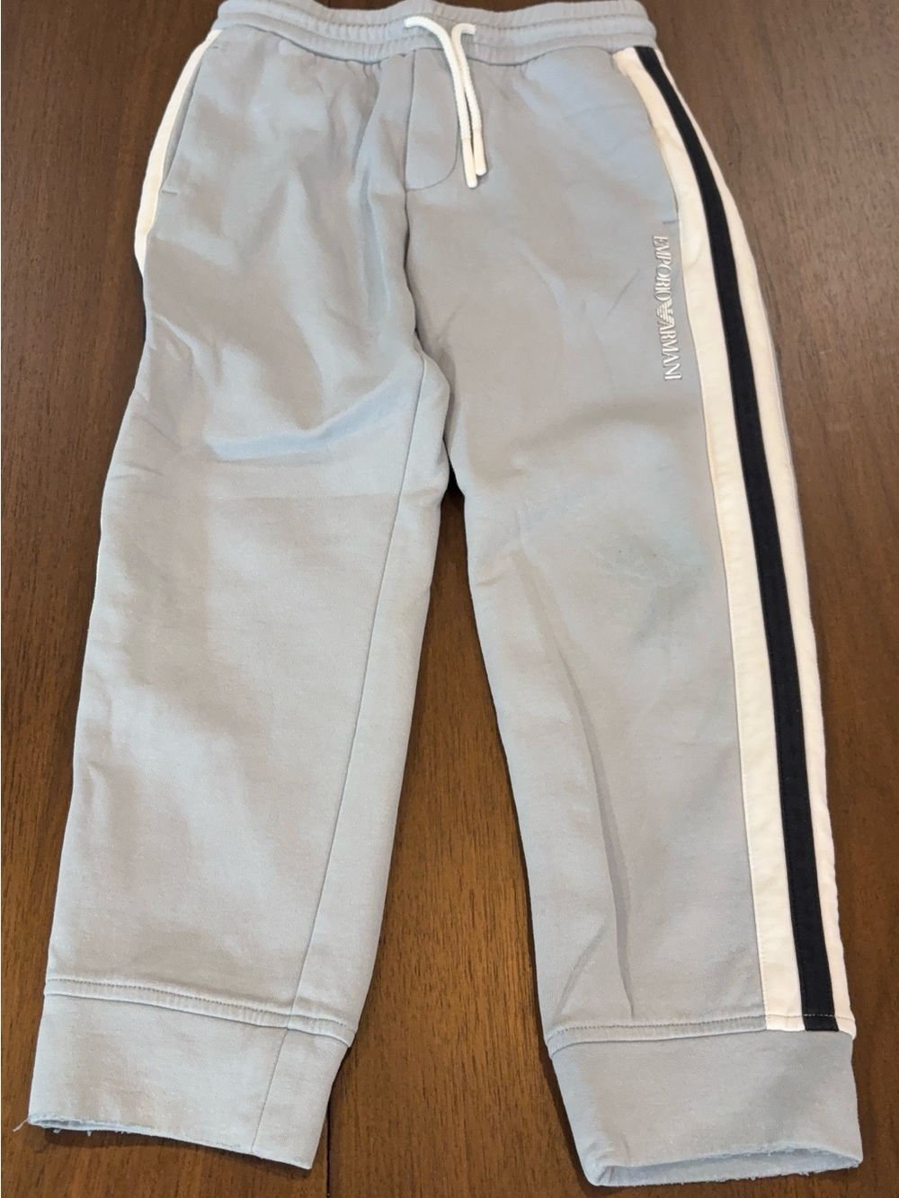 Emporio Armani Kids Light Blue Sweatpants with White and Navy Stripes